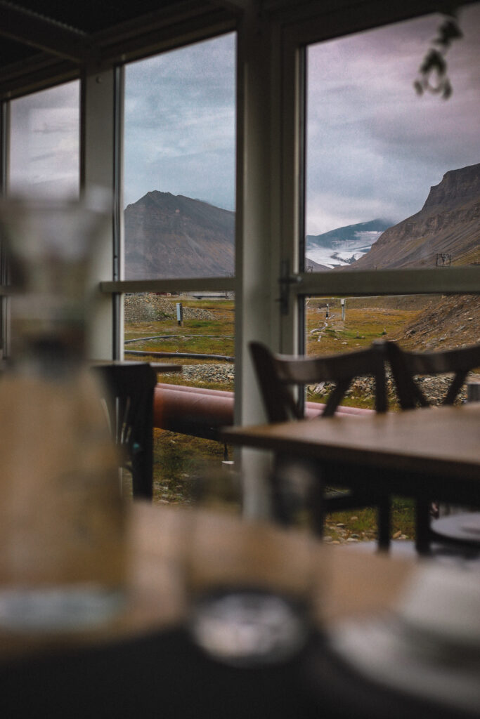 window view from restaurant in Longyearbyen